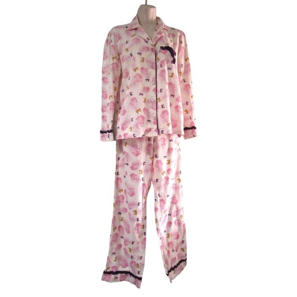 Victoria's Secret Gold Label Feather Bow Ribbon Pajama Set Ladies XS Dee Damage - Picture 1 of 16